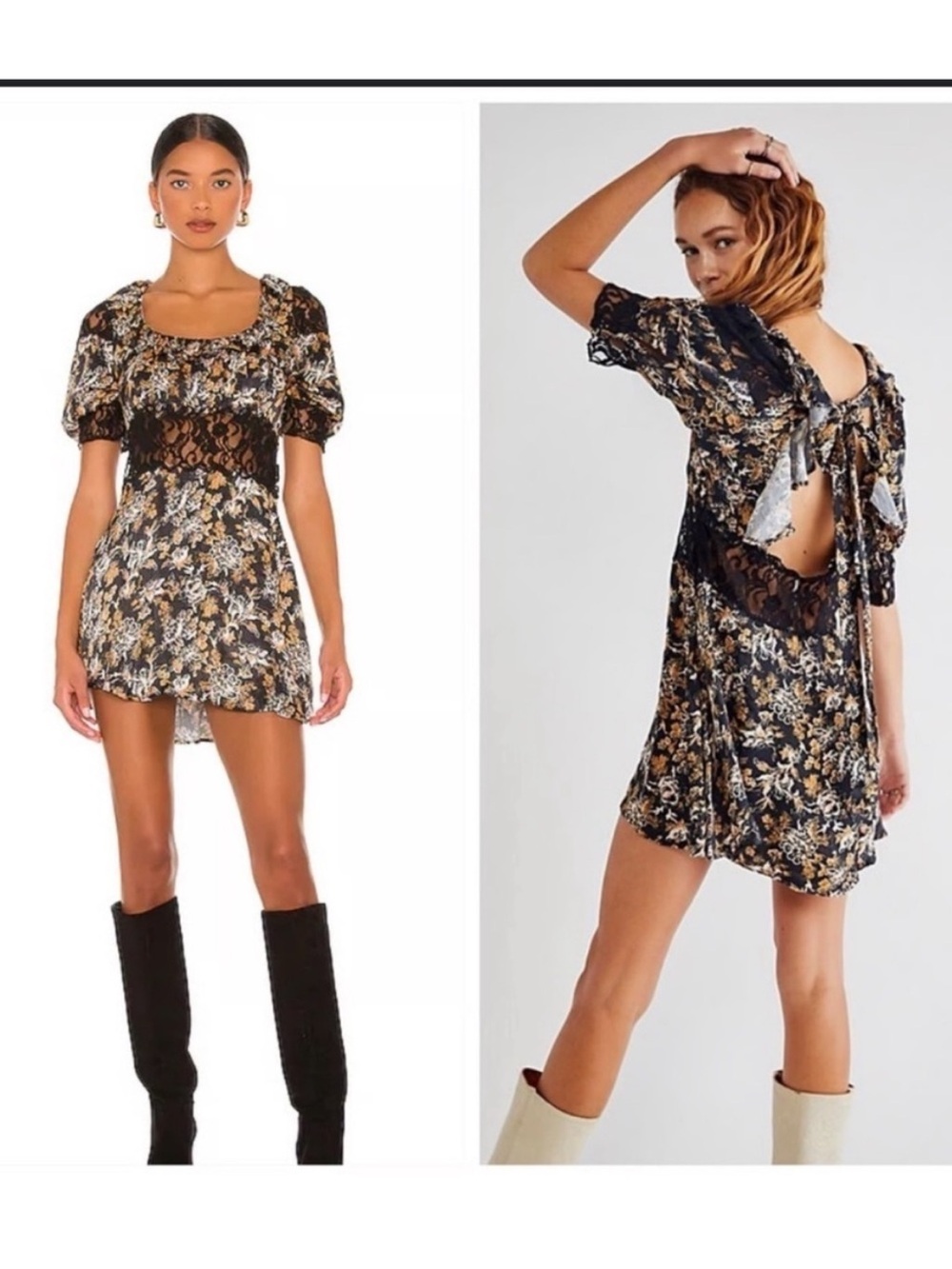 Free People Lucie Mini Dress Black Floral Lace Open Back Boho Size 2 NWT